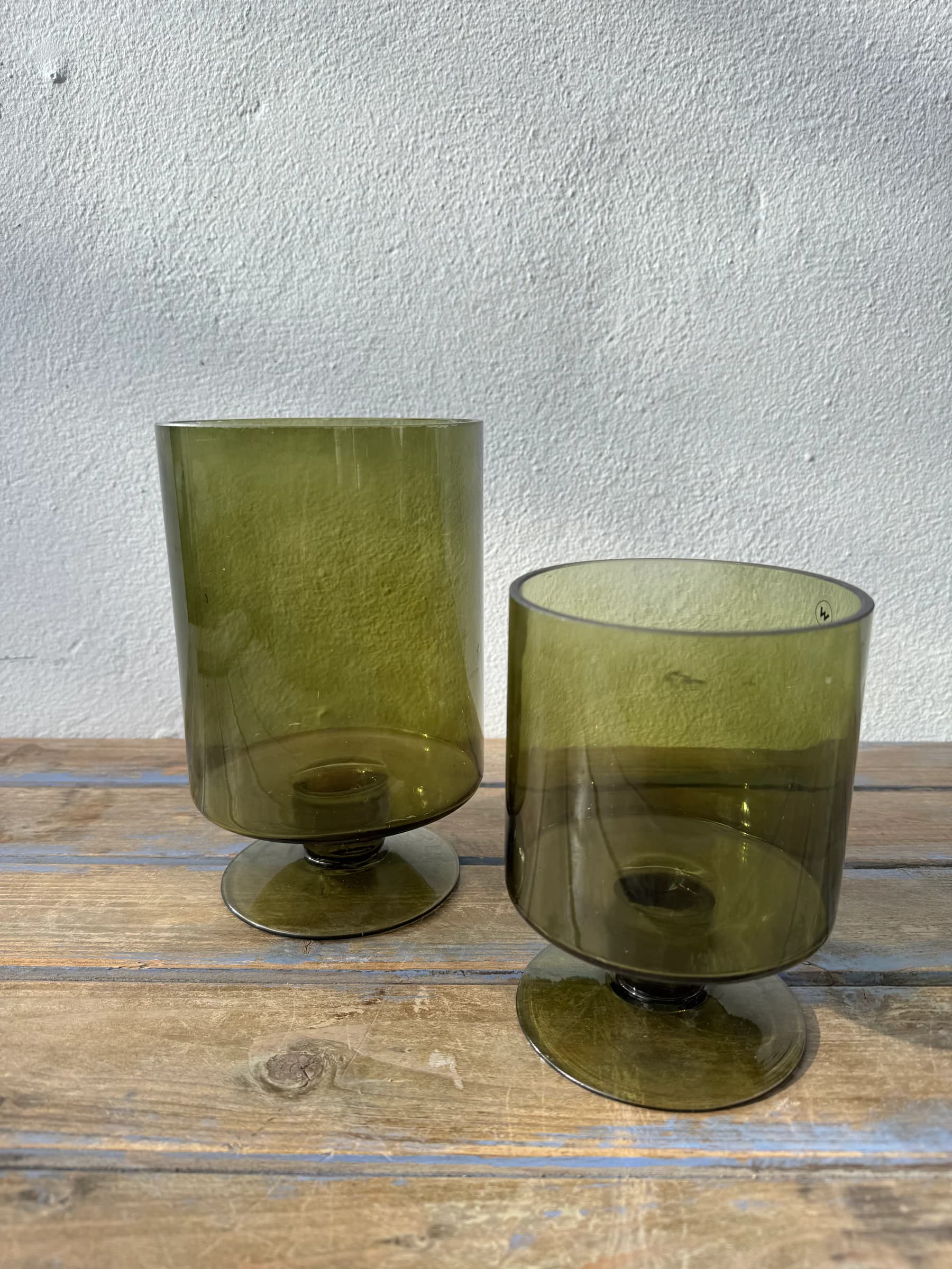 Green glass hurricane on foot S