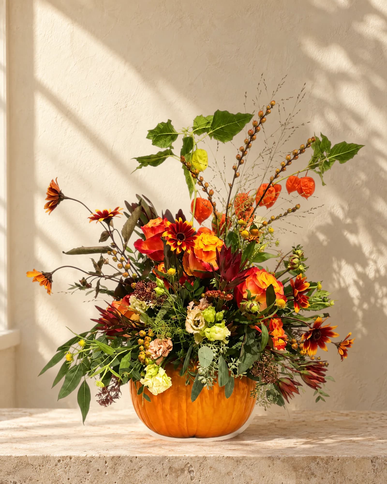 Pumpkin filled with flowers